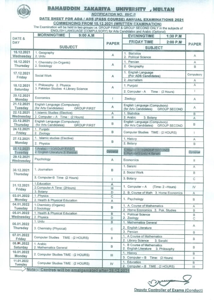 BZU Schedule