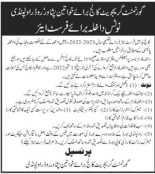 Government Graduate College For Women Peshawar Admissions 2022