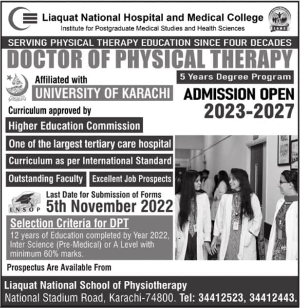 Liaquat National Hospital and Medical College Admissions 2022