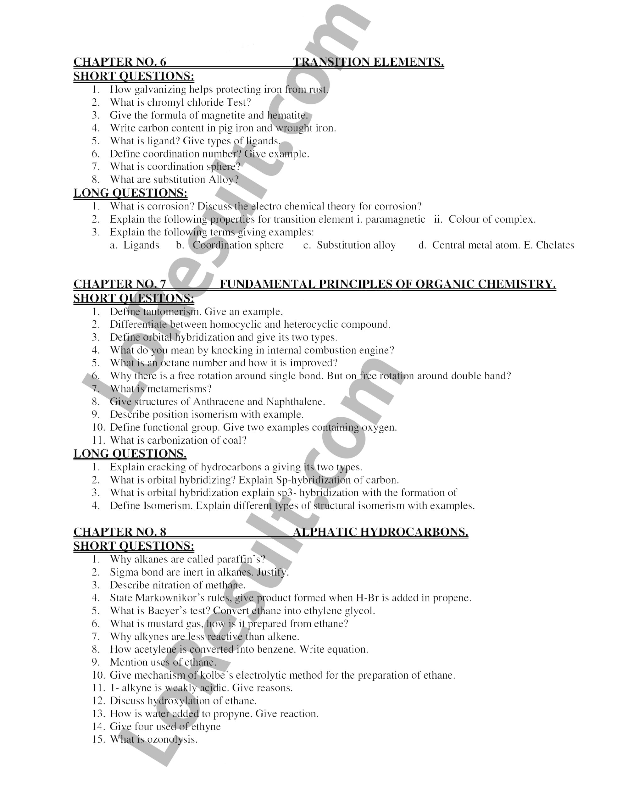 Inter part 2 Chemistry Guess Paper 2023 Punjab Board