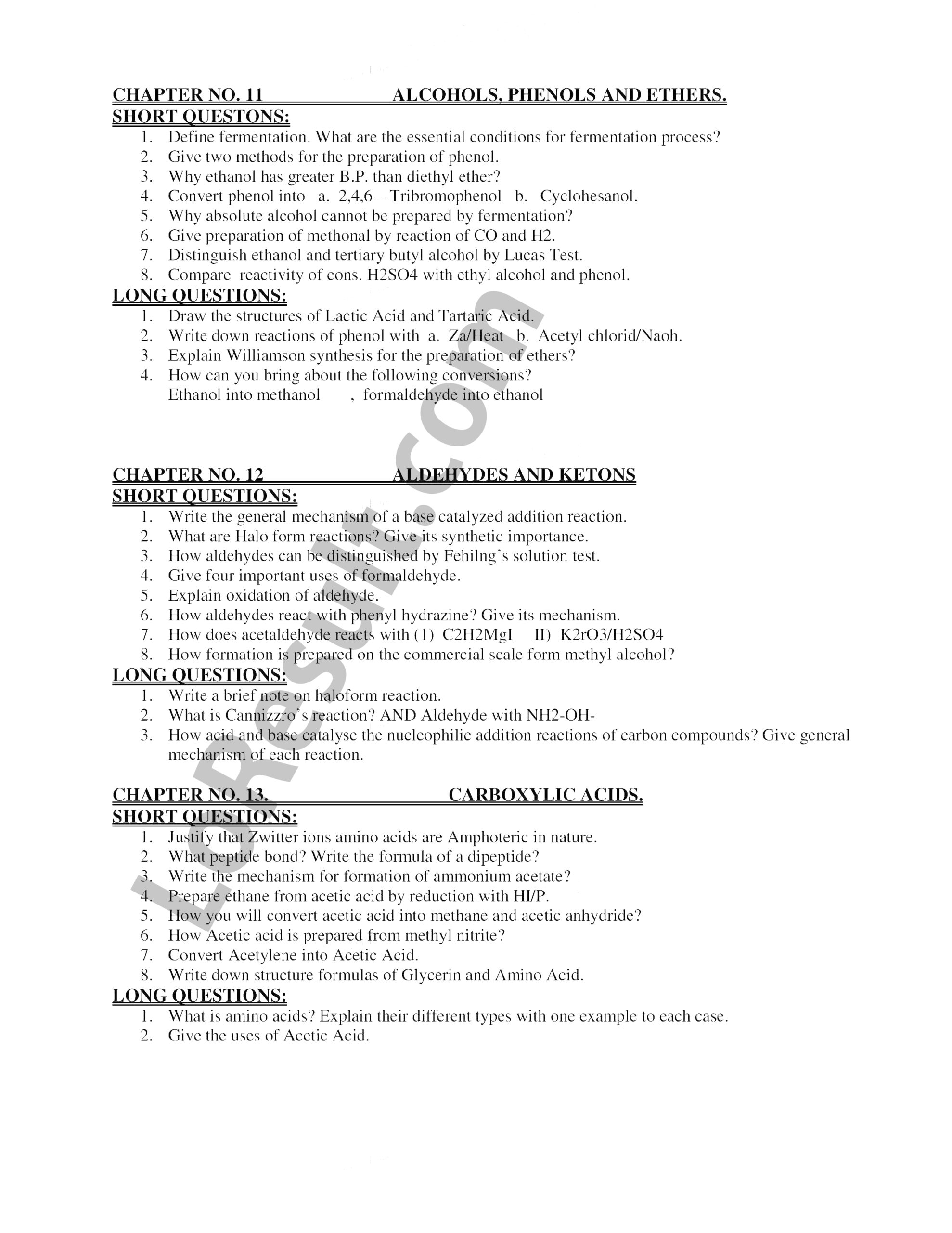 FSc Chemistry Guess Paper 2023 Punjab Board