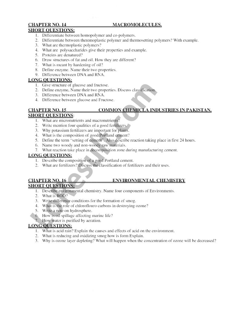 12th Class Chemistry Guess Paper 2023 Punjab Board