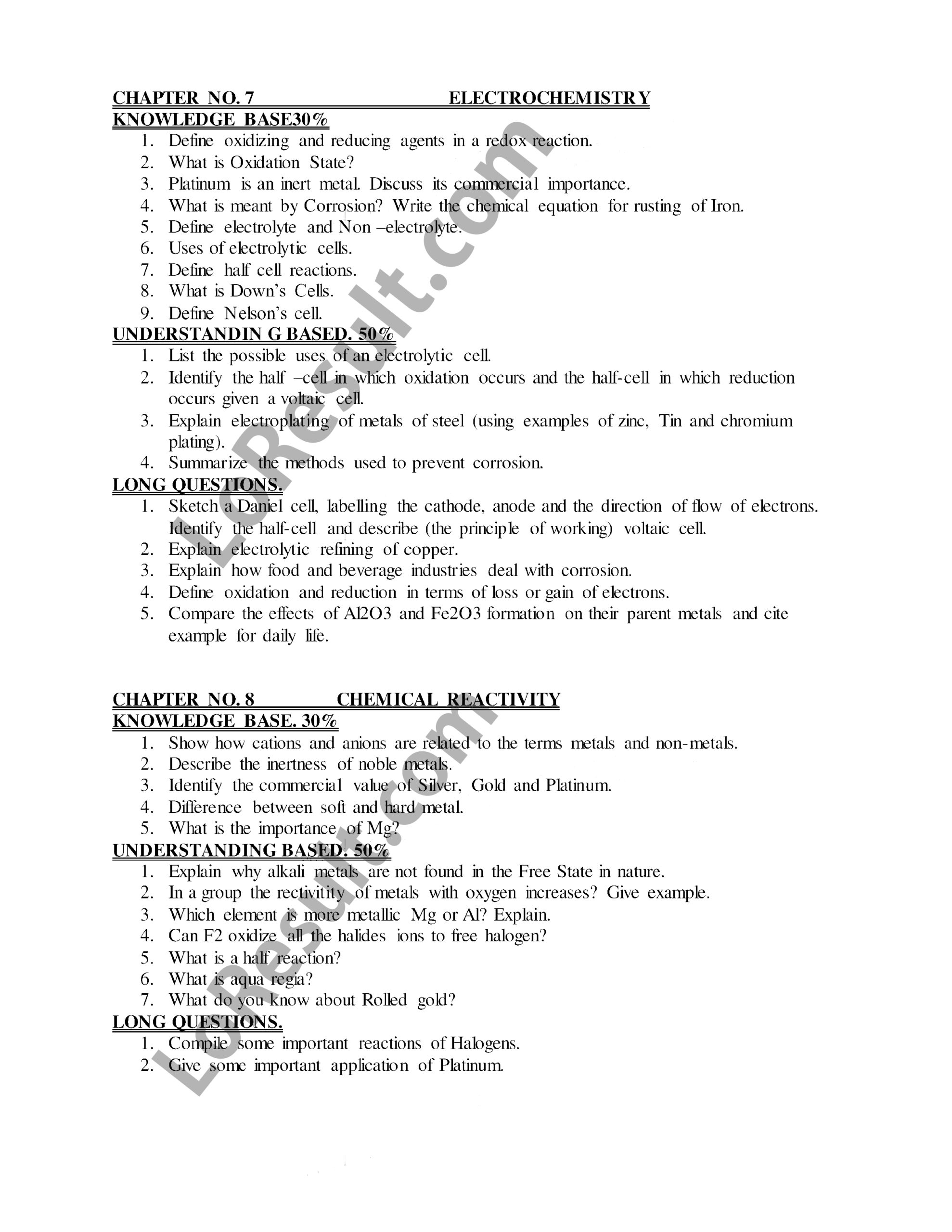 Federal Board Chemistry SSC part 1 Guess Papers 2023