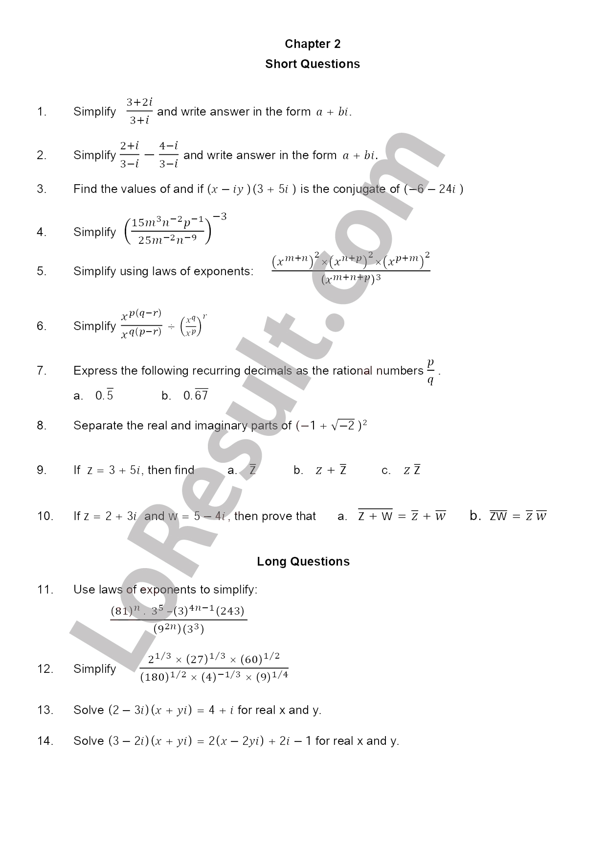 Mathematics Chapter 2 FBISE Guess Paper 9th Class FBISE