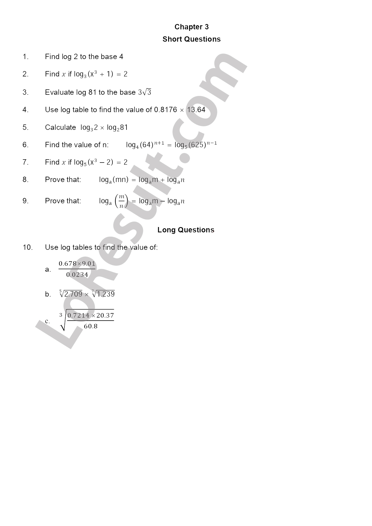 Mathematics Chapter 3 FBISE Guess Paper 9th Class FBISE