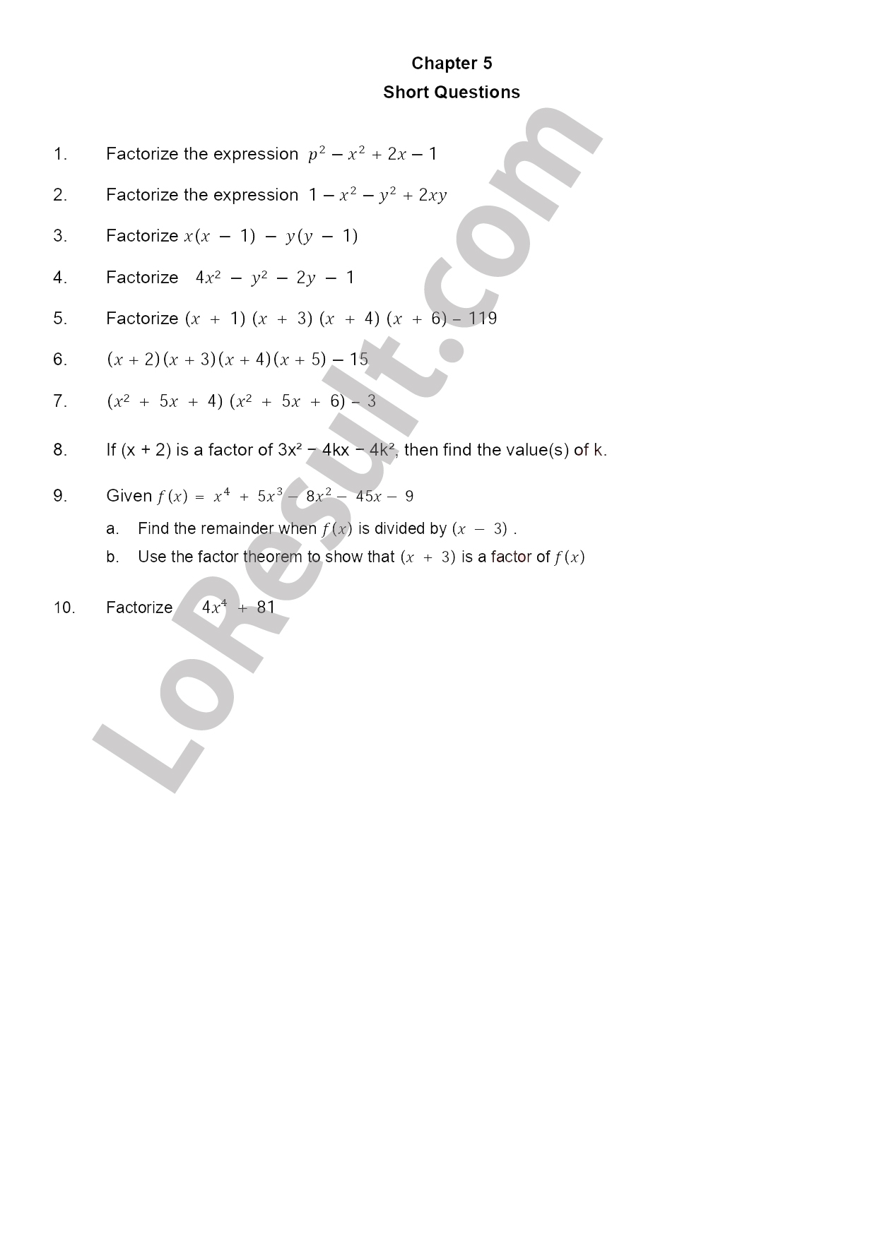 Mathematics Chapter 5 FBISE Guess Paper 9th Class FBISE