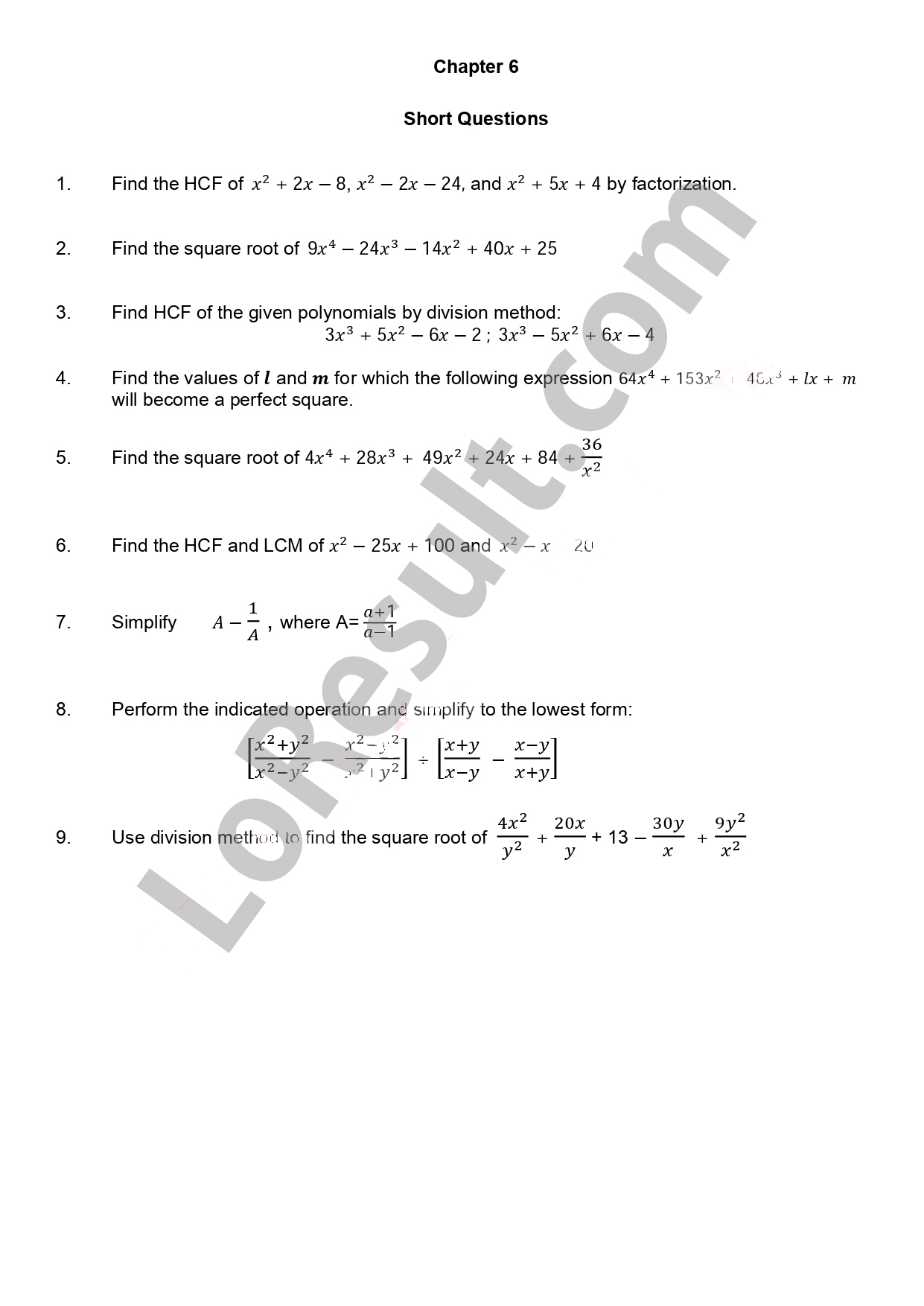 Mathematics Chapter 6 FBISE Guess Paper 9th Class FBISE