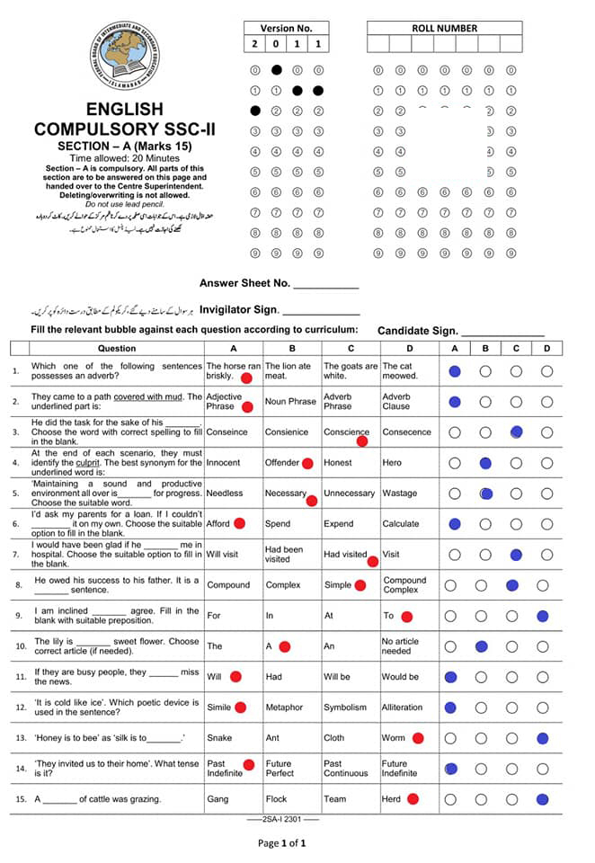 FBISE 10th Class English Paper 2023 Lo Result