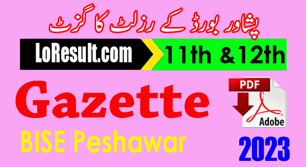 BISE Peshawar board 11th & 12th Class Result 2023 Gazette PDF, HSSC part 1 & 2, Intermediate, FA, Fsc