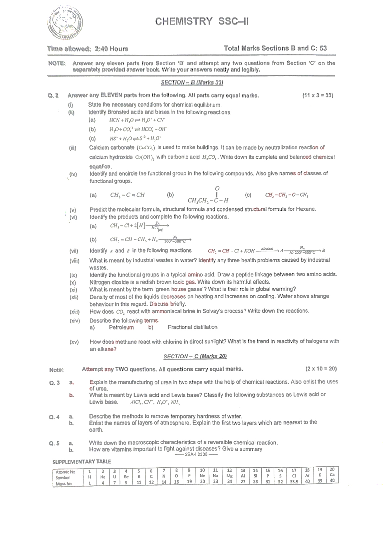 FBISE 10th Class Chemistry Paper 2023 Federal Board Matric, SSC part 2