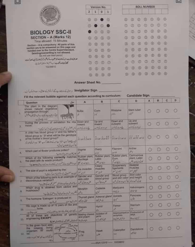 FBISE 10th Class Biology Paper 2023 Federal Board SSC part 2 Matric