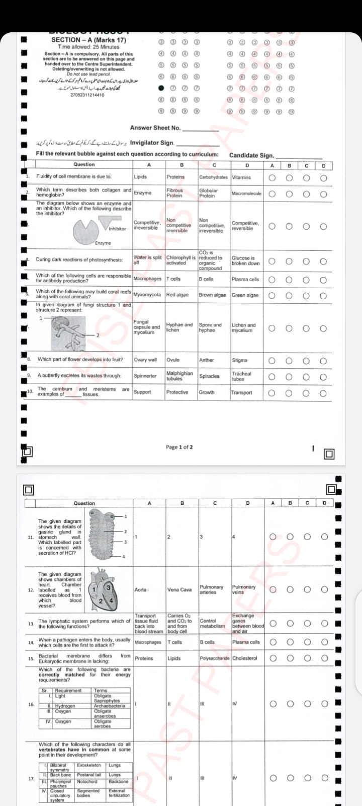 FBISE Biology Past Papers 2023 HSSC Part 1 Federal Board 11th class, 1st year Fsc