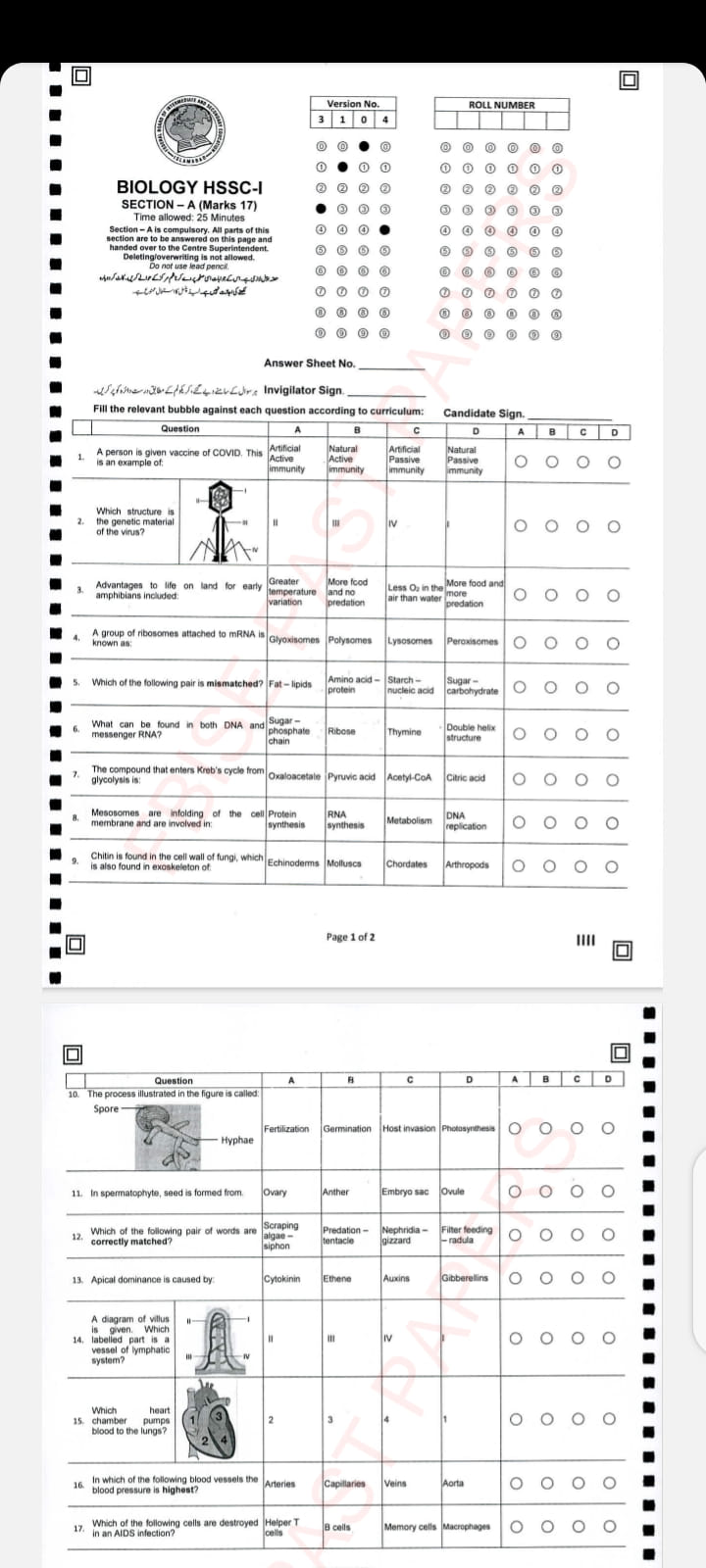 FBISE Biology Past Papers 2023 HSSC Part 1 Federal Board 11th class, 1st year Fsc