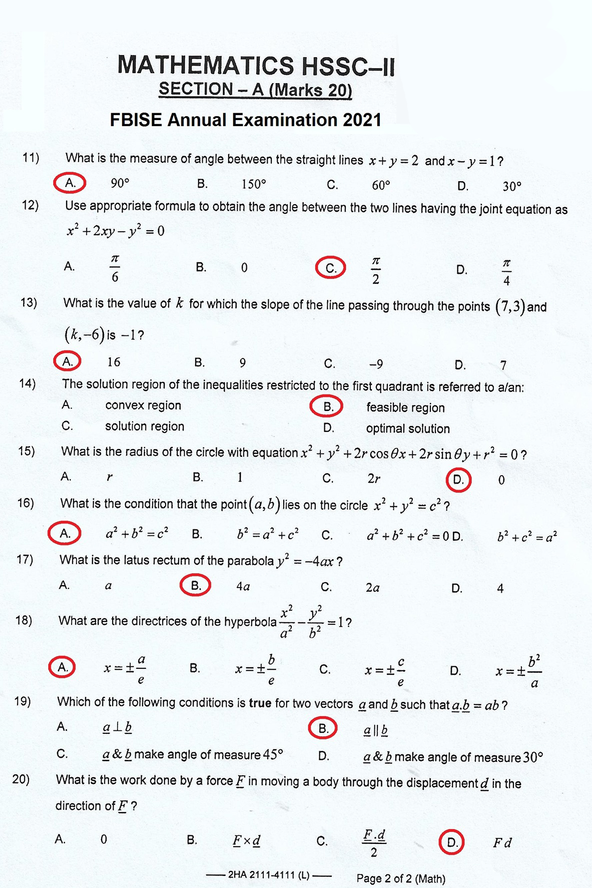 FBISE Mathematics Paper HSSC Part 2 2nd Annual Lo Result