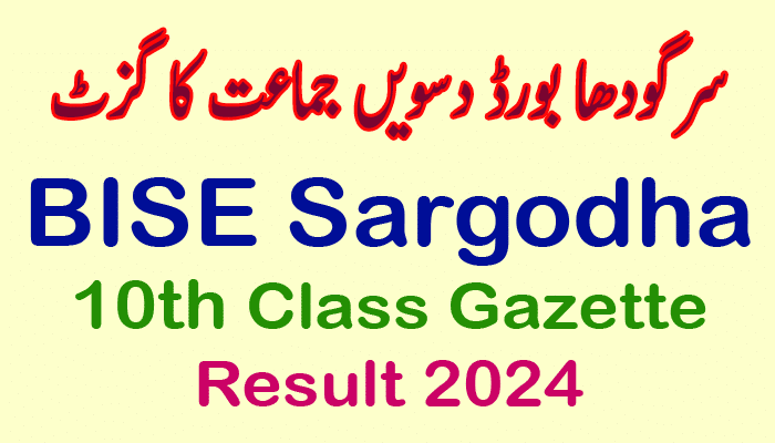 Sargodha Board SSC, Matric part 2 Result 2024 Gazette PDF File Download